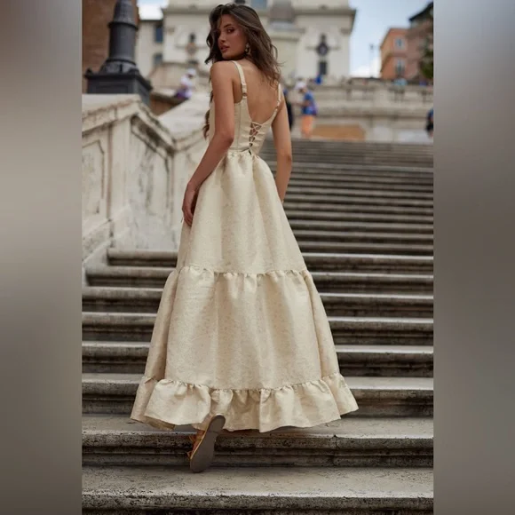V. Chapman The Avery Dress in Taupe Duchess8
